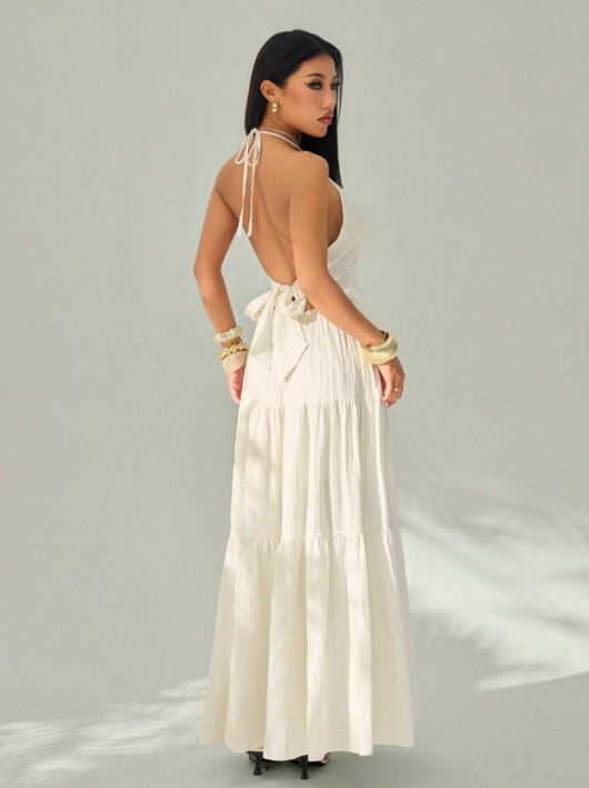 Firerie Halter Backless Tiered Maxi Dress