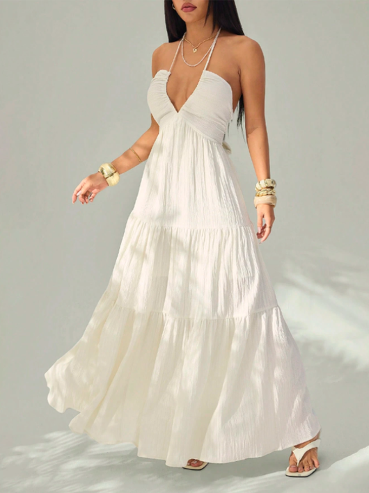 Firerie Halter Backless Tiered Maxi Dress