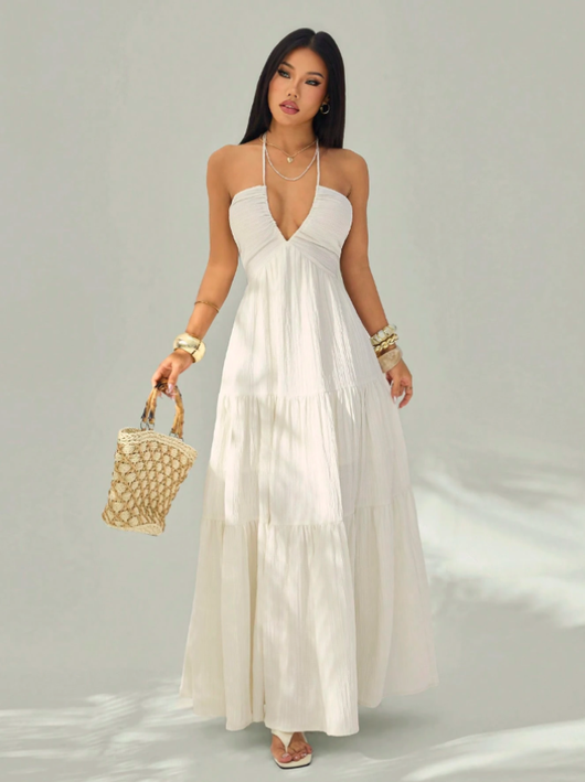 Firerie Halter Backless Tiered Maxi Dress