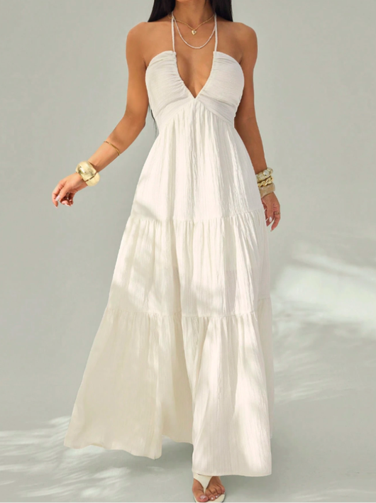 Firerie Halter Backless Tiered Maxi Dress