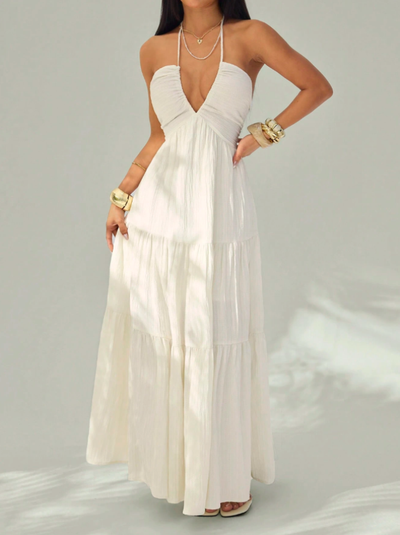 Firerie Halter Backless Tiered Maxi Dress