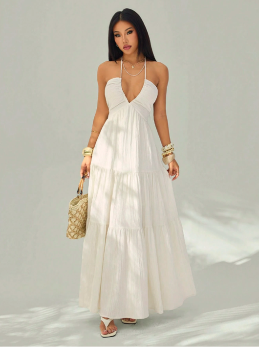 Firerie Halter Backless Tiered Maxi Dress